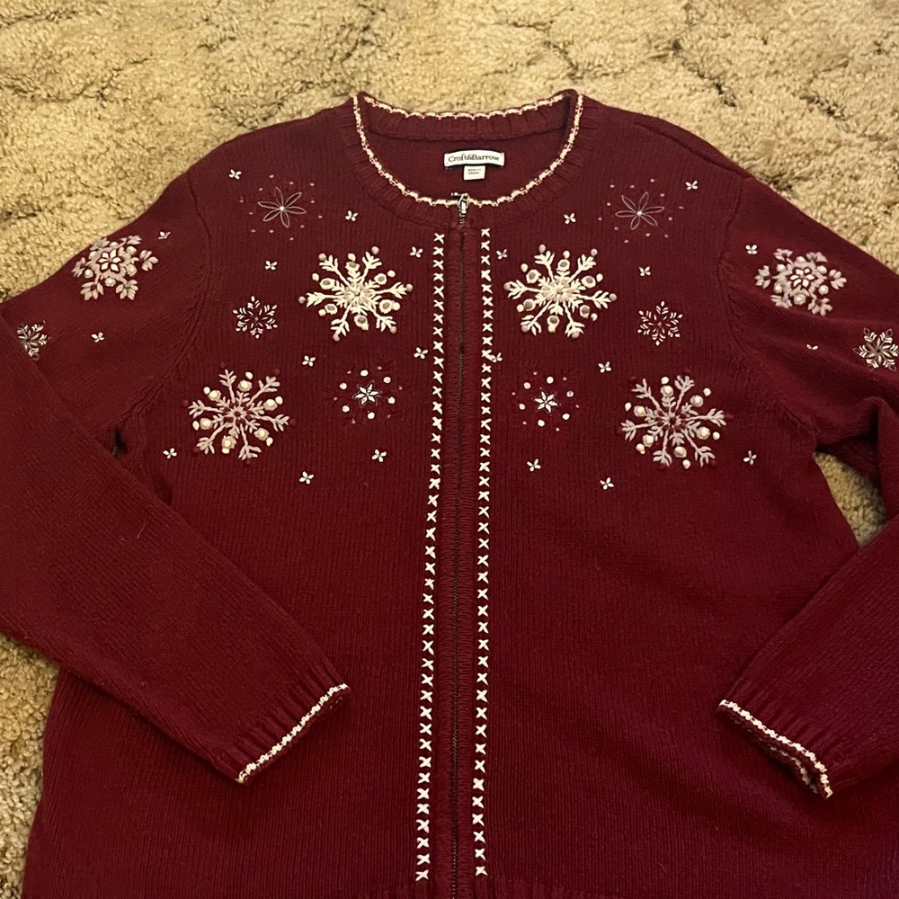 Croft & Barrow Burgundy Snowflake Cardigan